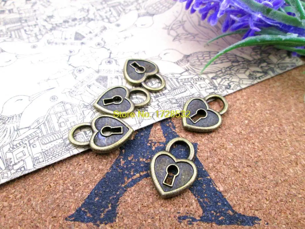 

20pcs--20*14mm antique bronze mini heart lock two side pendants charms