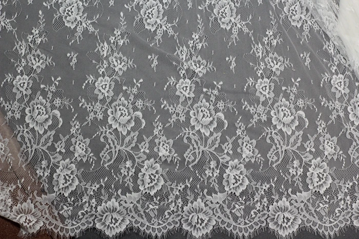 1.5 Meters Wide Noble Style Eyelash Lace Fabric DIY Wedding Veil Apparel Fabrics White Black Exquisite Lace Trim