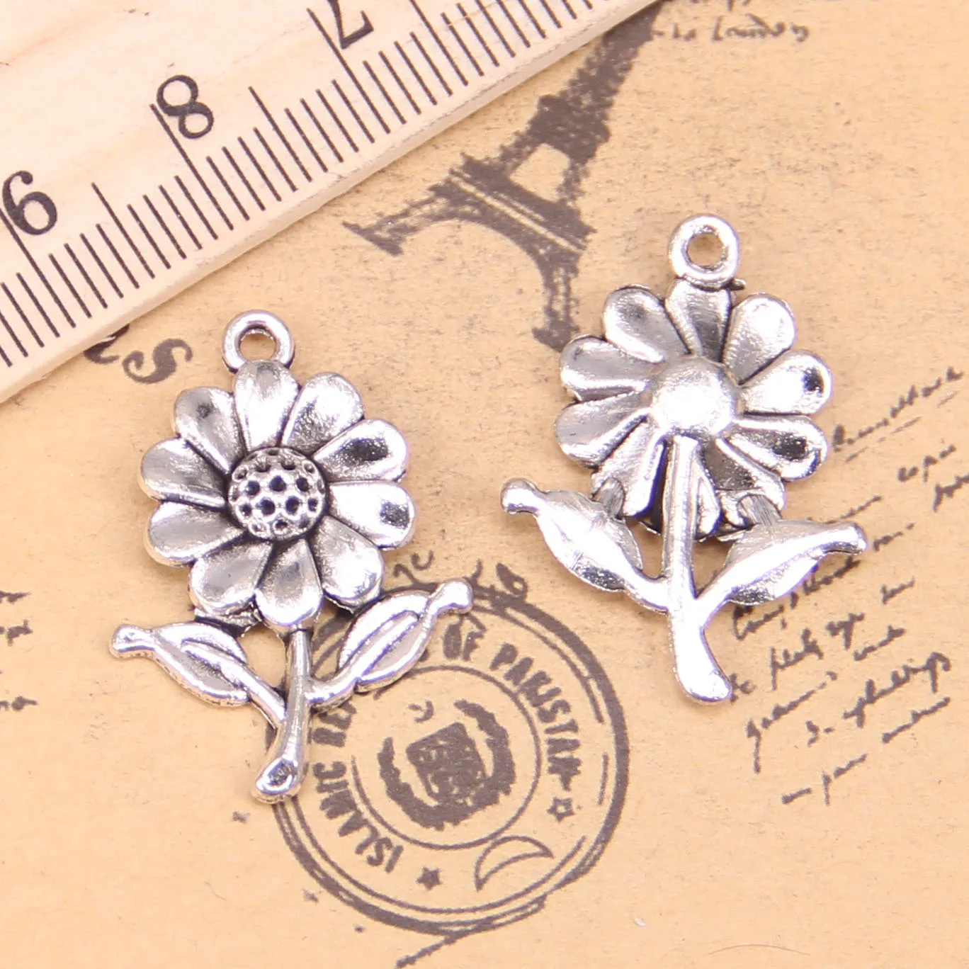 62pcs Charms For Jewelry Making sunflower flower 27x20mm Antique Silver Plated Pendants DIY Tibetan Silver Bracelet Necklace