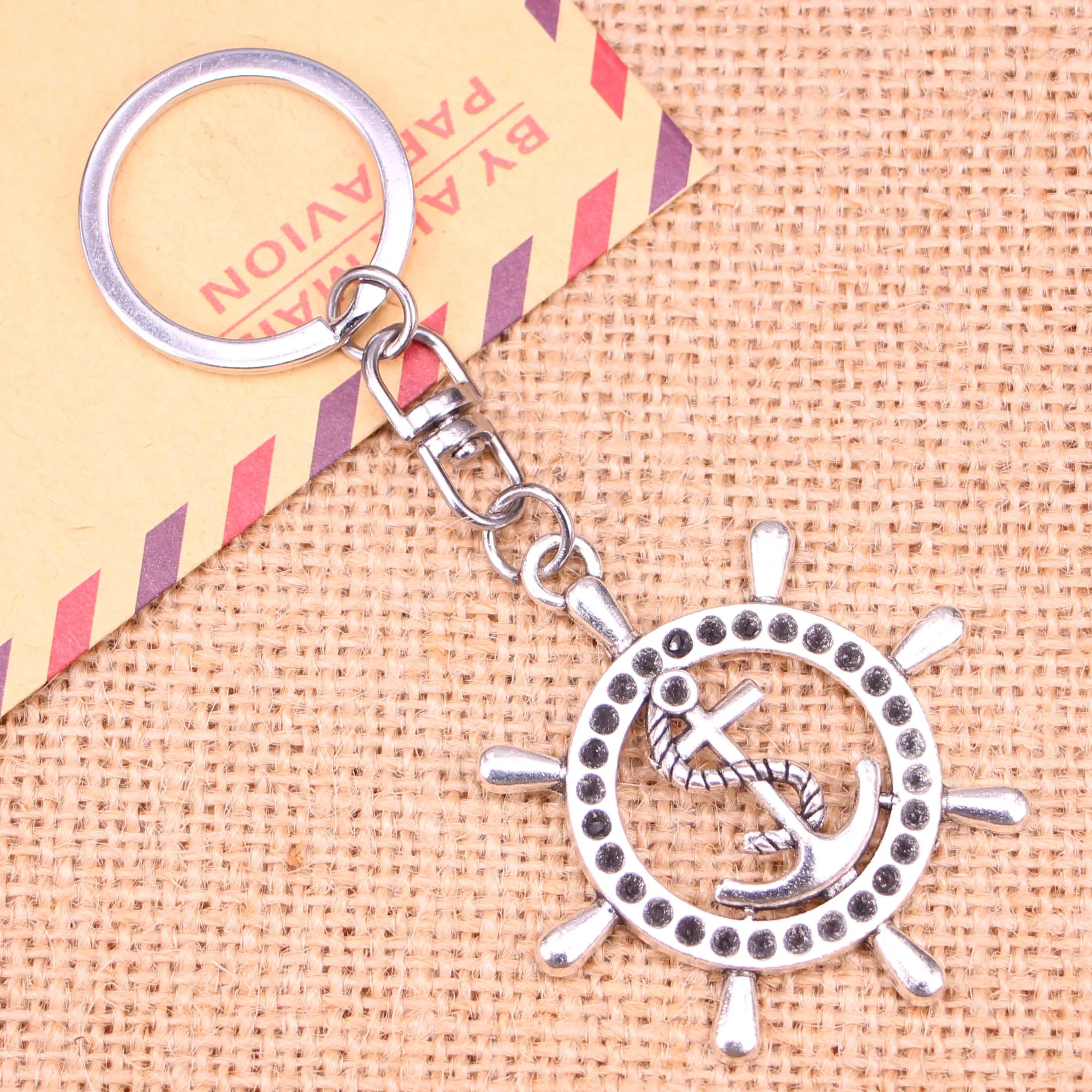 20pcs New Fashion Keychain 45*49 mm rudder anchor helm Pendants DIY Men Jewelry Car Key Chain Ring Holder Souvenir For Gift