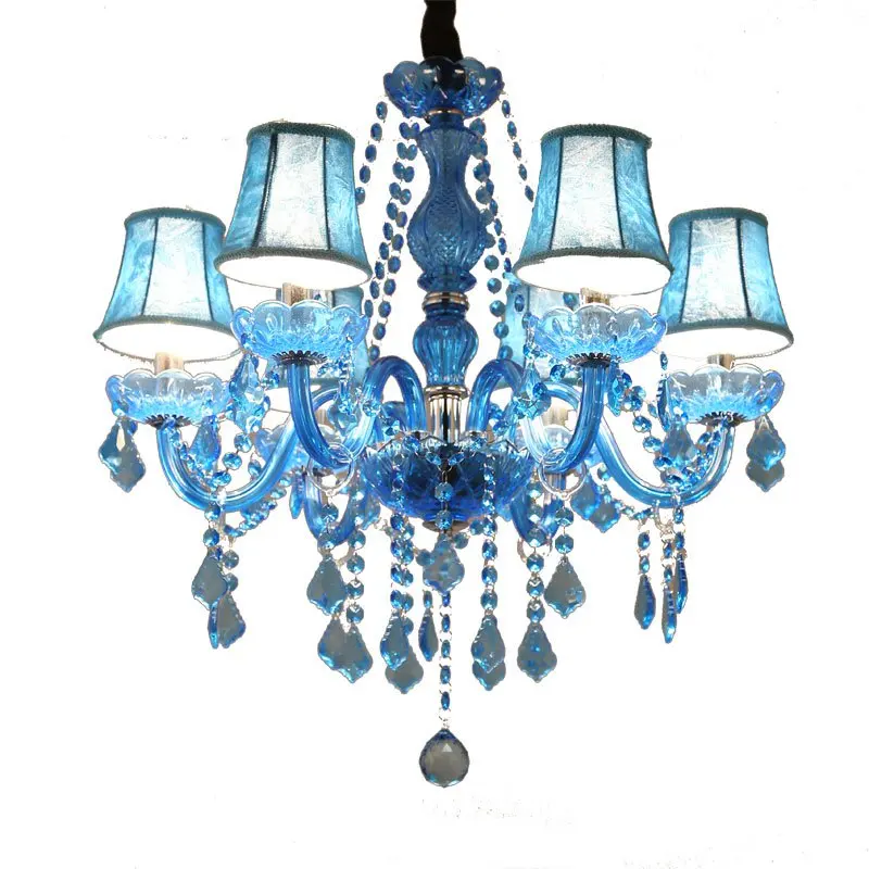 

Mediterranean Blue Crystal Living Room Chandelier Restaurant Dining Room Suspension Lights Total Lobby Study Room Hanging Lamp