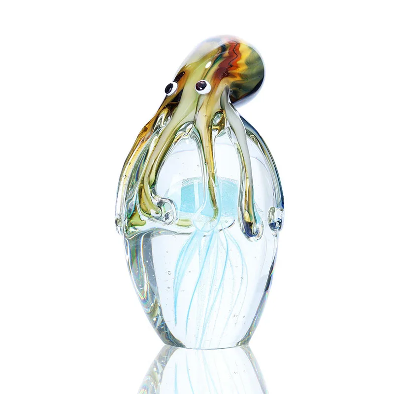 H&D Handmade Glow Glass Jellyfish & Octopus Animal Wedding Art Glass Blown Table Ornament Crafts Home Figurine Gift