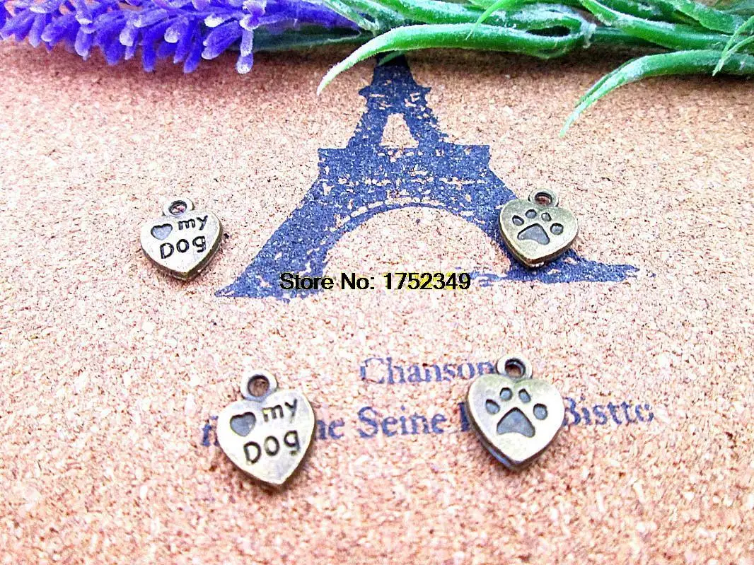 

30pcs 13*10mm Antique Tibetan bronze Love My Dog charm pendant Jewelry Making Findings