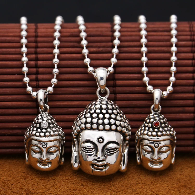 

Handcrafted 925 Silver Buddha Pendant Necklace 925 sterling Tibetan Buddha Head Amulet Pendant Good Luck Buddha Statue Amulet