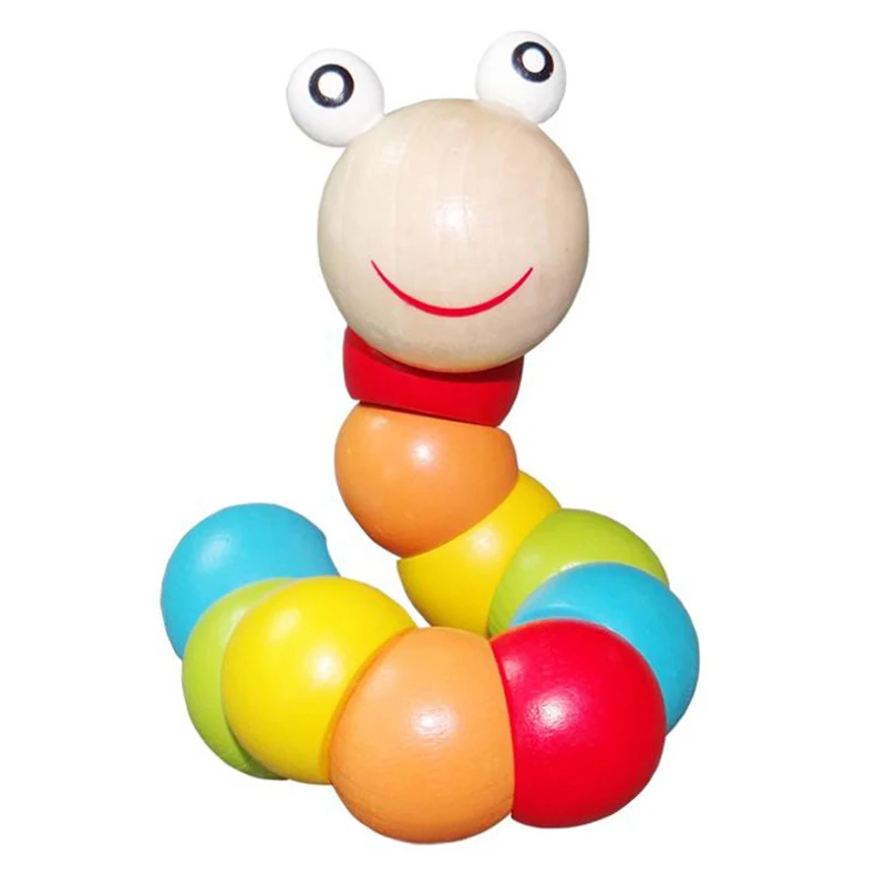 Cute Twist Caterpillar Wooden Deformable Toy Cartoon Multicolor Carpenter Worm Figure Kids Color Cognition LearningToy