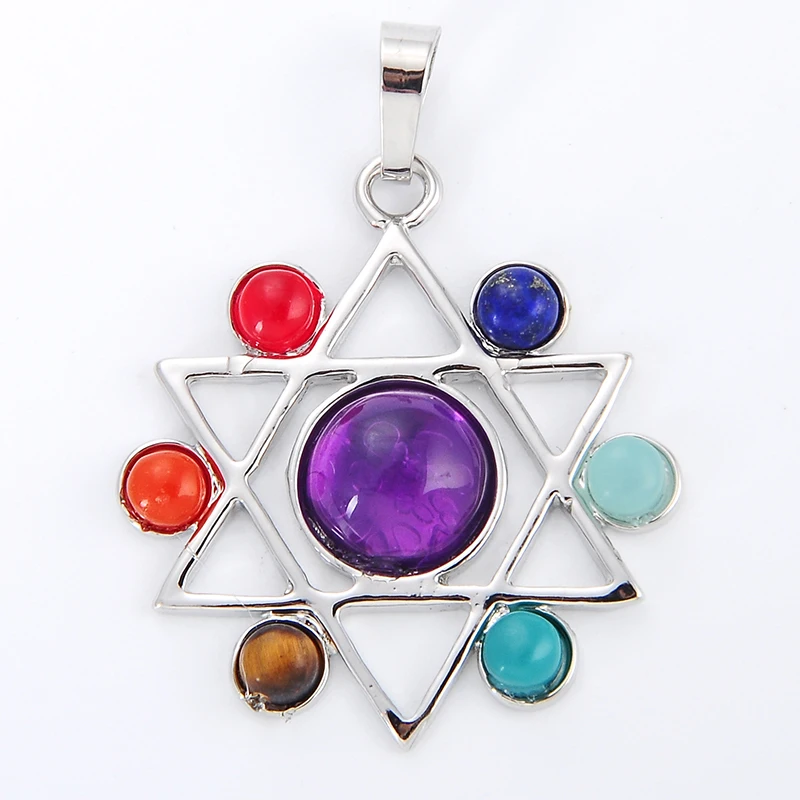 Fashion Reiki Chakra Pendant 7 Chakra Stones Natural Stone Pendant Semi Precious Stones Choker Necklace For Women Jewelry Gift
