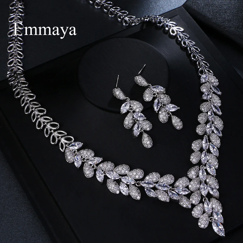 Emmaya Brand Simple Charm Leaf Shape Jewelry AAA Cubic Zircon Wedding Jewelry Sets For Lover Brides Popular Jewelry Party Gift