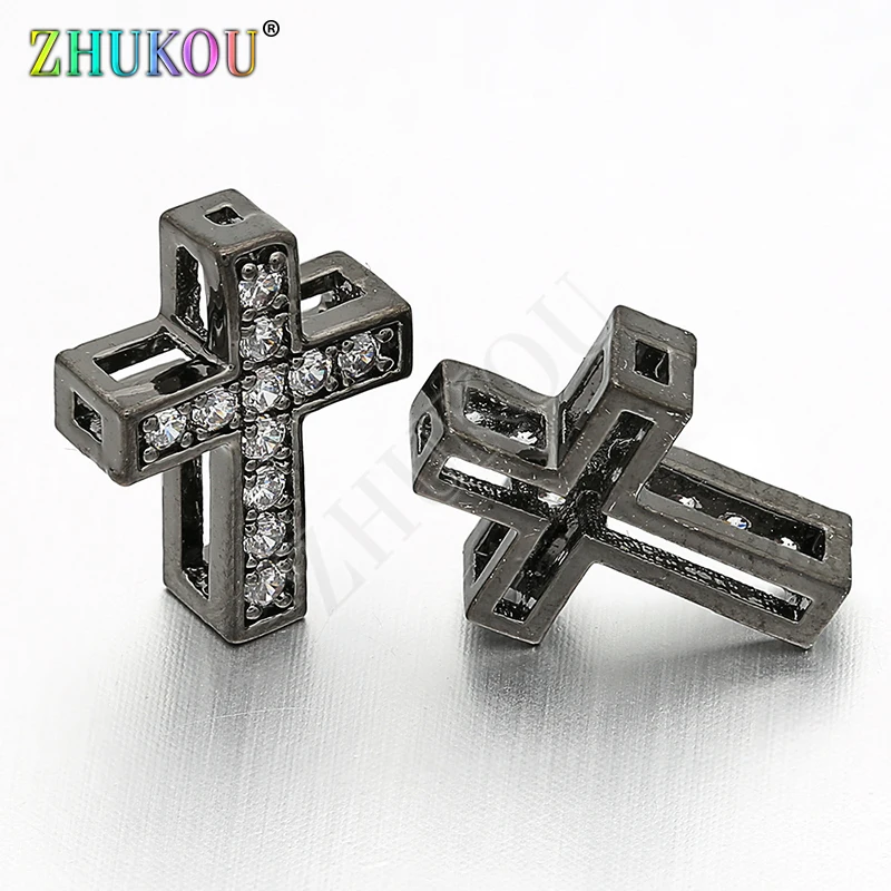 10*13mm Handmade Brass Cubic Zirconia Cross Beads Charms DIY Jewelry Bracelet Necklace Making, Model: VZ137