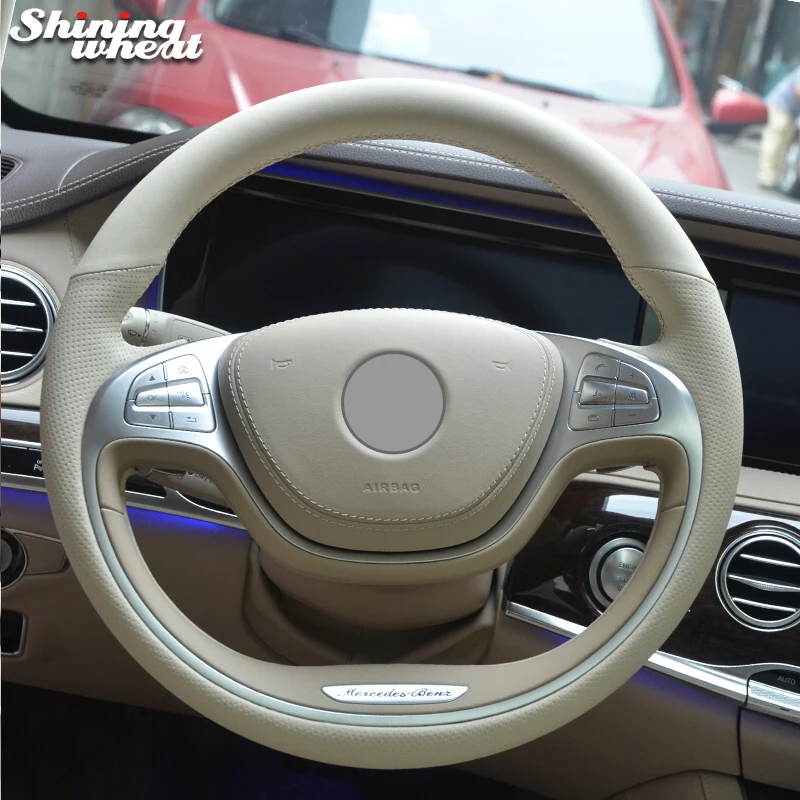 

Shining wheat Beige Genuine Leather Car Steering Wheel Cover for Mercedes-Benz S320 S400 S500 S600 2014-2017