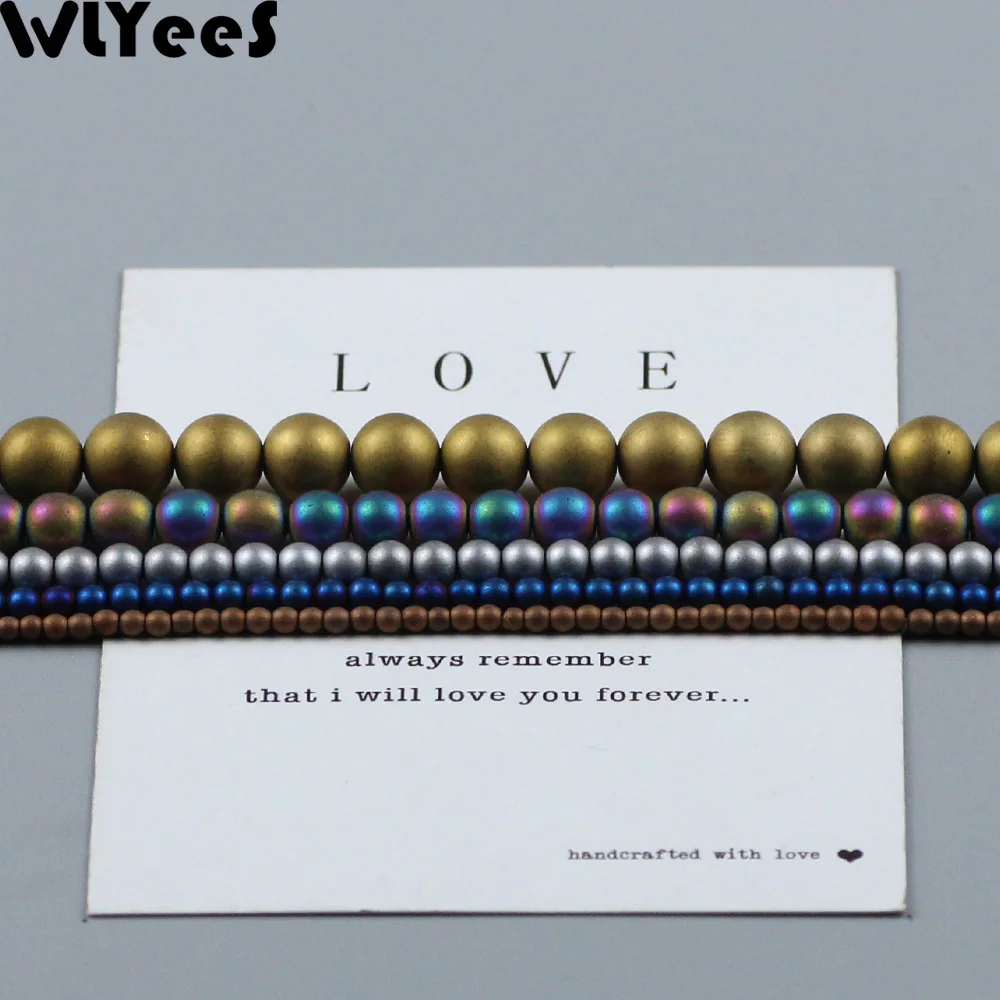 Polish Hematite Beads Matte Plating Multi Mixed color 2 4 6 8 10mm Gold Plated Round Loose Beads for Jewelry Bracelet Making DIY