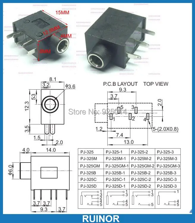 200PCS 5pin 3.5mm Stereo Socket PCB Panel Mount FOR Headphones Computer PJ-325B