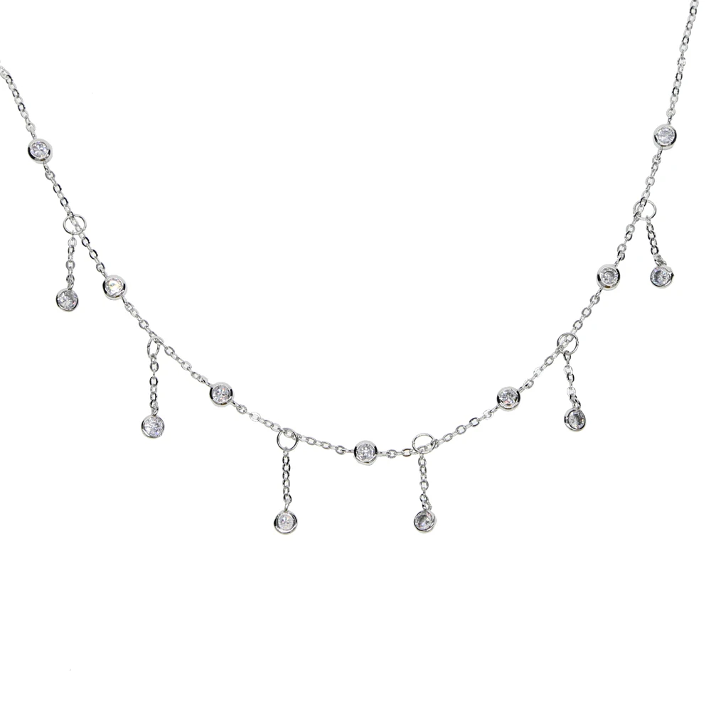 fashion luxury women jewelry gold silver color cz drop charm cz station choker women chocker chain tassel choker necklace