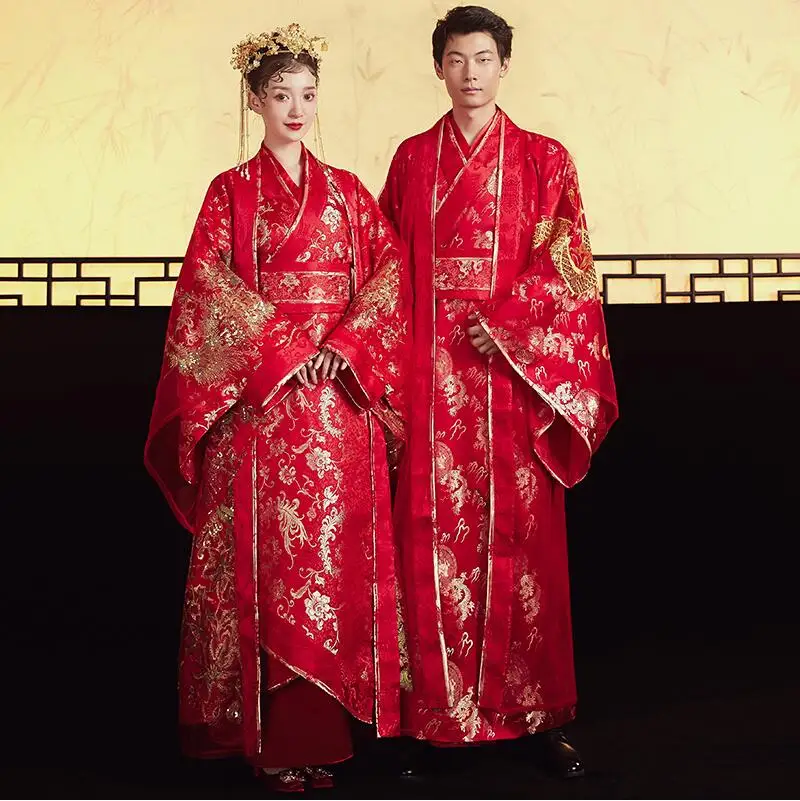 

Standard Ancient China Tang Dynasty Chinese style Hanfu Wedding Gown Clothing Women Bride Phoenix Dress Men Groom Dragon Robe