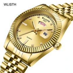 Top Luxury Brand Gold Watch Men Stainless Steel Date Week Display Men's WristWatch Golden Male Clock Classic Relogio masculino