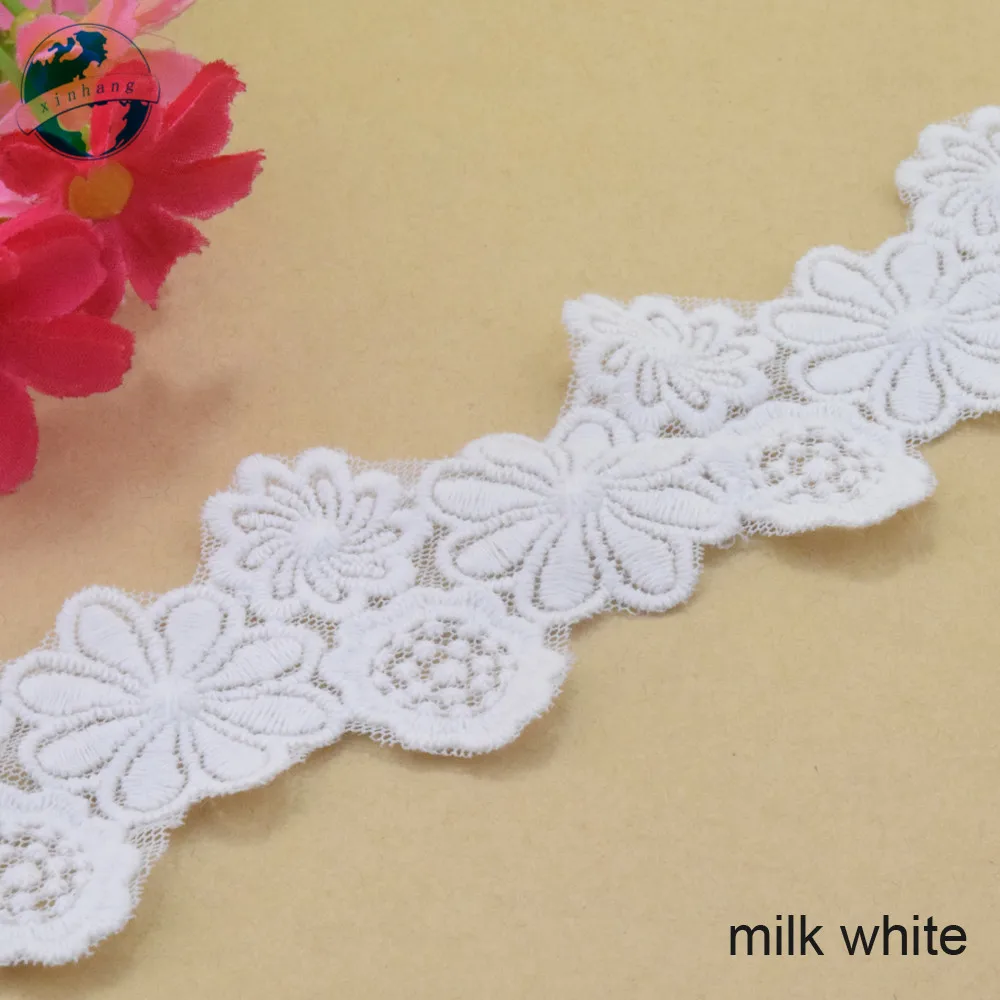 4.5cm Wide Cotton Embroidery Lace Edge Sewing Ribbon Guipure Trim Wedding Lace DIY Garment Accessories French African Lace#3929