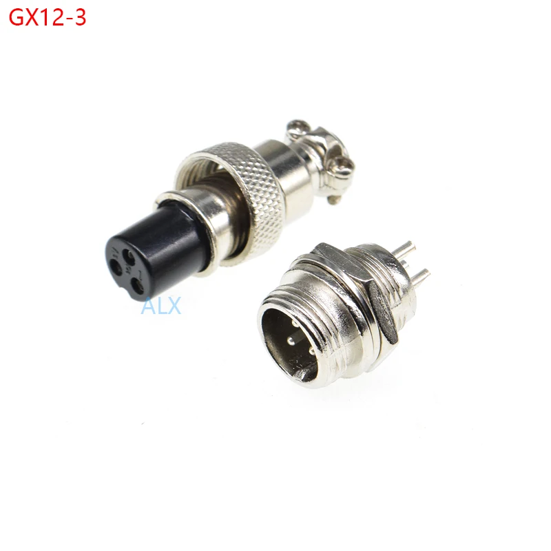 

5SET GX12-3 aviation plug socket Circular connector 12mm Diameter GX12 3PIN Male Female Wire Panel Connector Circular Screw Type