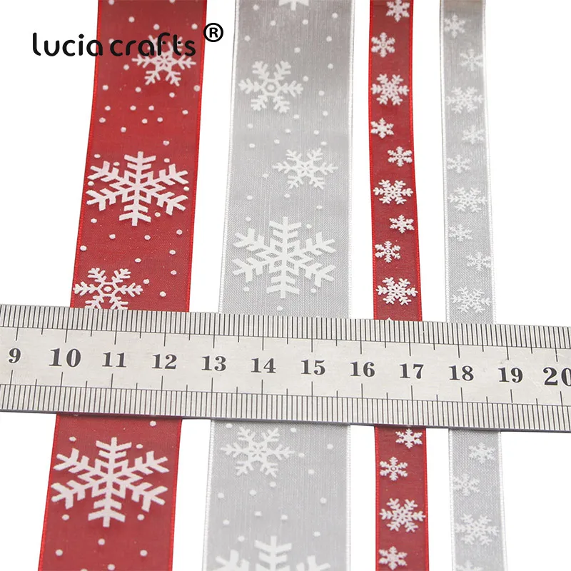 5yard 10mm/25mm Snowflake Printer Organza Ribbon DIY Bowknot Gift Wrapping For Christmas Gift Decor P0303