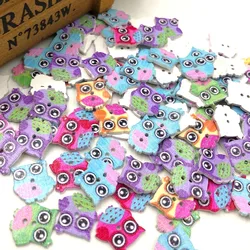 50/100Pcs Colorful Print Owl Tower Wood Buttons Clothing Sewing Tool Accessories WB207