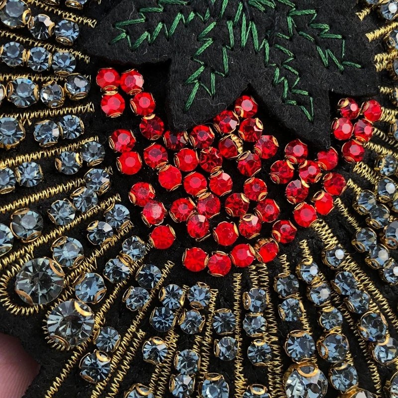 Beaded large strawberry fruit glass patches Motif sew on top grade Applique 3D embroidery DIY accessory applique