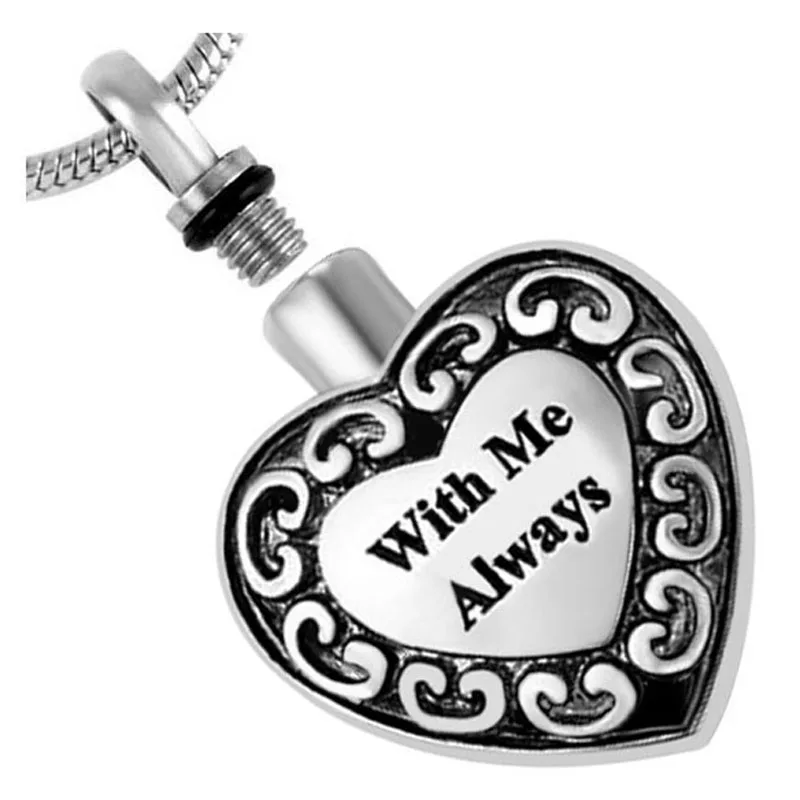 With Me Always Memorial Jewelry Classic Design Never Fade Cremation Urn Pendant Necklace Ashes Heart Urn Fashion Jewelry