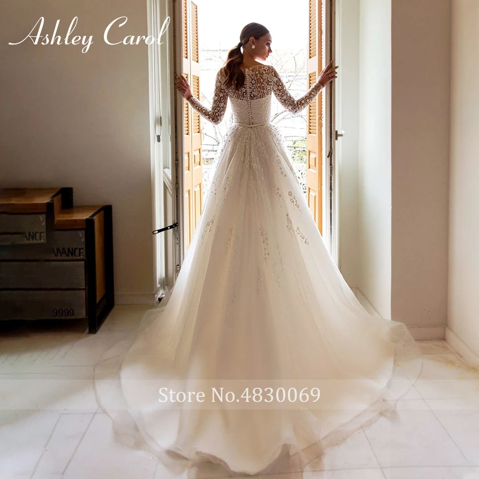 Ashley Carol Elegant A-Line Wedding Dresses For Women Beach Romantic Beaded Appliques Princess Wedding Gown Vestidos De Novia