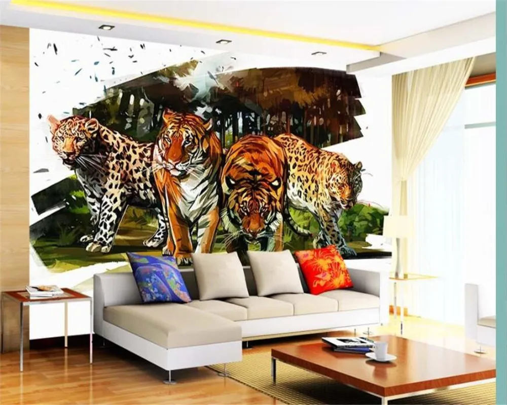 

beibehang Custom 3d mural jungle watercolor tiger photo wall mural wallpaper Children room background decoration 3D wallpaper