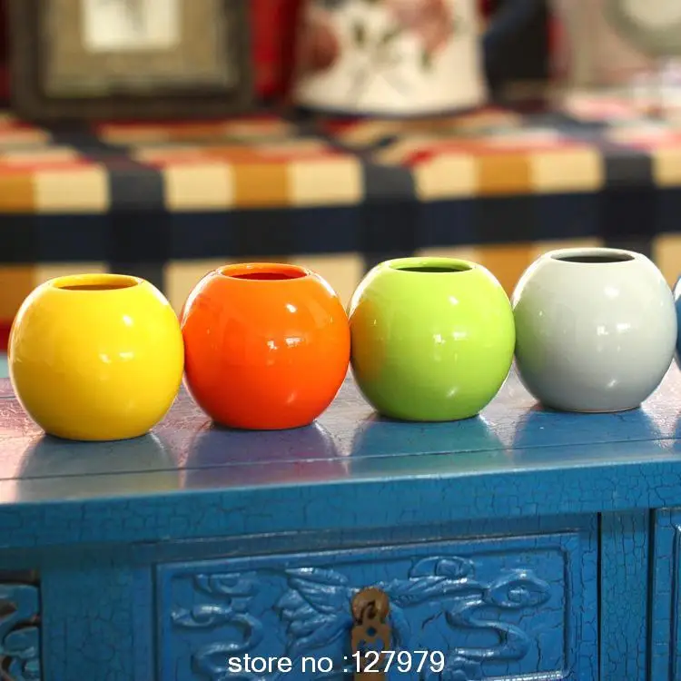 7 color optional ceramic desk vase floor ball pot flower pot creative flowerpot 1* vase + 2 * bean sprouts