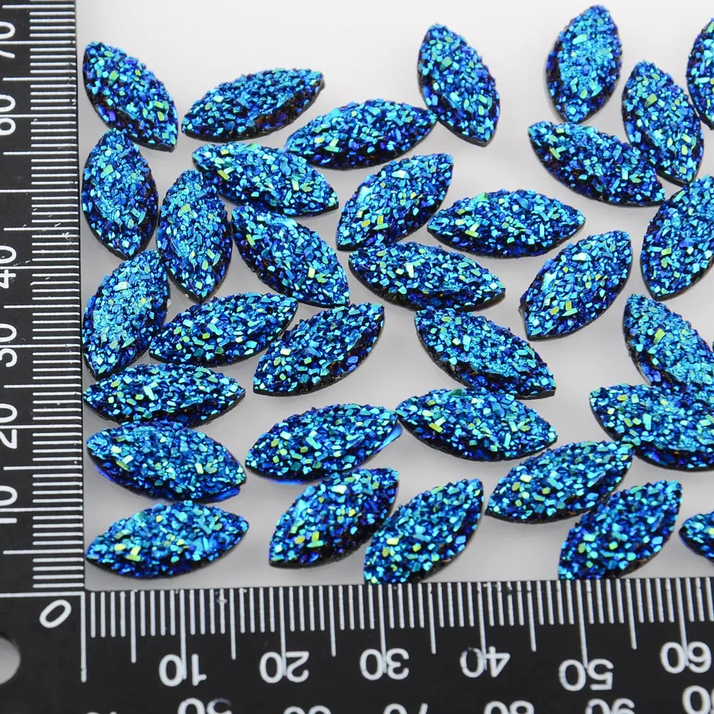 BOLIAO New 40Pcs 8*16mm ( 0.31*0.63in ) Horse eye Shape Dark Blue Resin Rhinestone Flatback Glue Headwear/Clothes Craft DIY