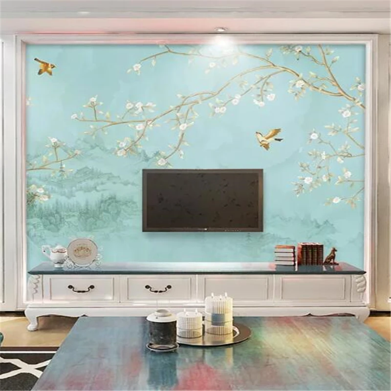 Custom wallpaper 3d mural Chinese hand-painted flowers and birds figure living room bedroom hotel decorative painting wallpaper