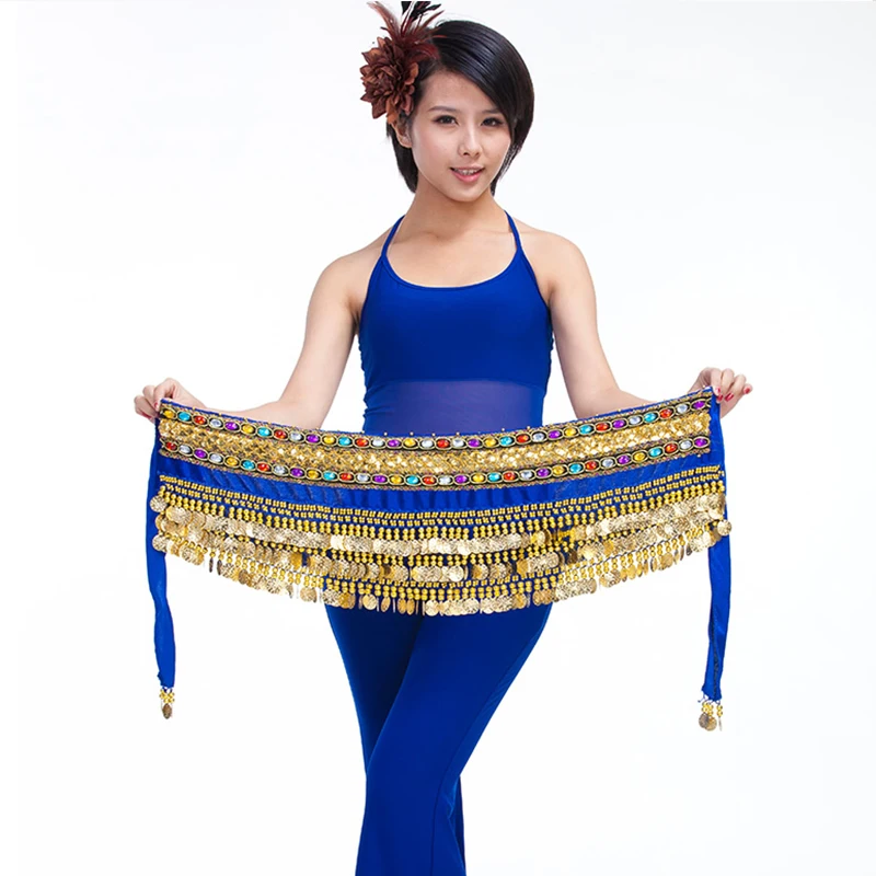 Belly Dance Costume Belt Velvet Belly Dancing Hip Scarf Indian Dancer Hipscarf  Beads & Coins Training Performance Outfits Coins