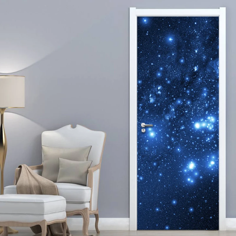 

3D Door Stickers Home Decor PVC Waterproof Self-adhesive Door Wallpaper Living Room Bedroom Door Starry Sky Decoration Sticker