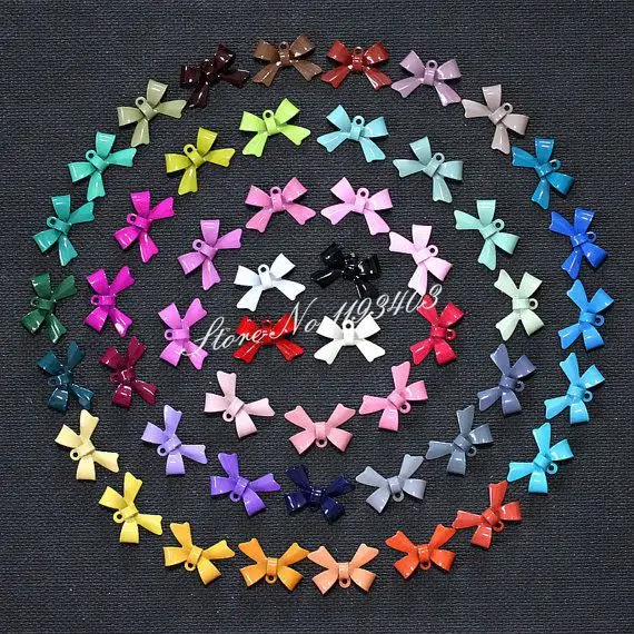 50colors 100PCS(50pairs) Bow Colored Bowknot Charm Pendant Connector Jewelry DIY for Earrings/Bracelet/Necklace -E-6(No37-50)