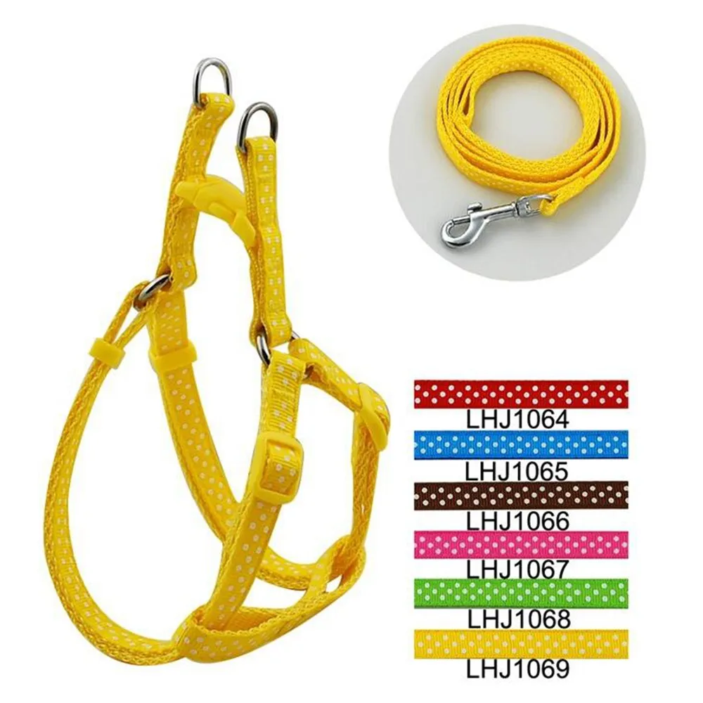 Polka Dot Nylon Dog Harness and Lead Leash Set No Pull for Medium Dogs 6 Colors