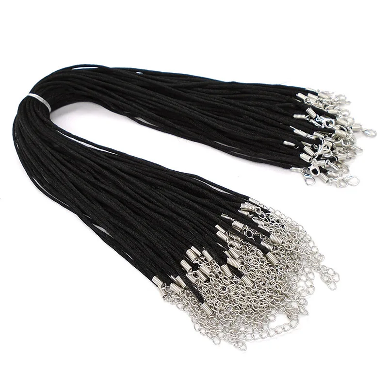 ZXZ 20pcs Black 2mm Round Satin Silk Cord Necklace with Lobster Extension Chain 16