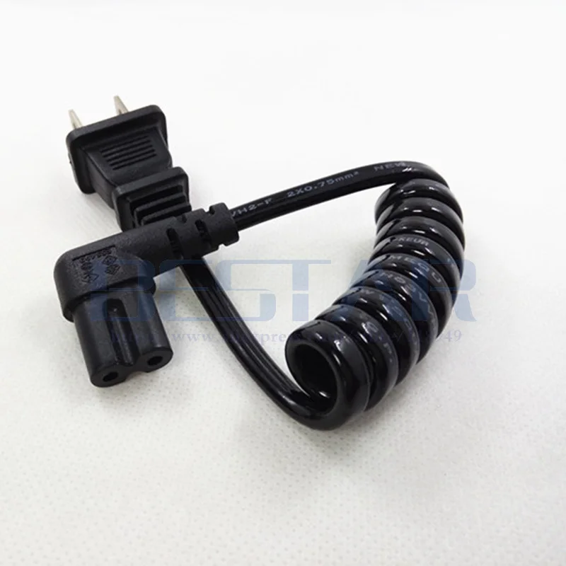 JP US NEMA 1-15P 2-pin Plug To IEC320 C7 AC كابل محمول قصير 2 Prong C7 بزاوية 20 سنتيمتر PU كابل طاقة زنبركي 10-30 سنتيمتر قابل للسحب
