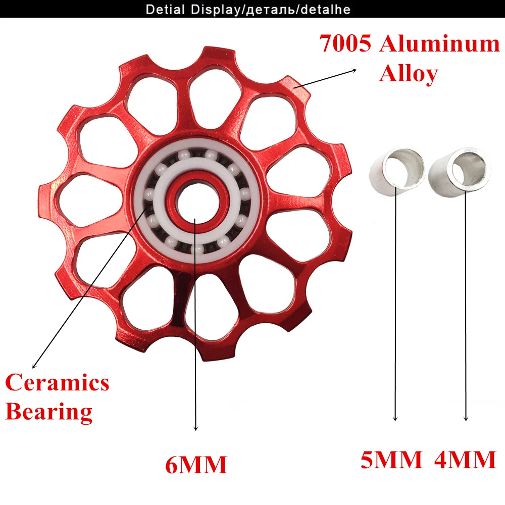 VXM MTB Road Bike Ceramic Pulley Alloy Rear Derailleur 8T/10T/11T/12/13T/14T/15T/16T/17T Guide Bike Ceramic Bearing Jockey Wheel