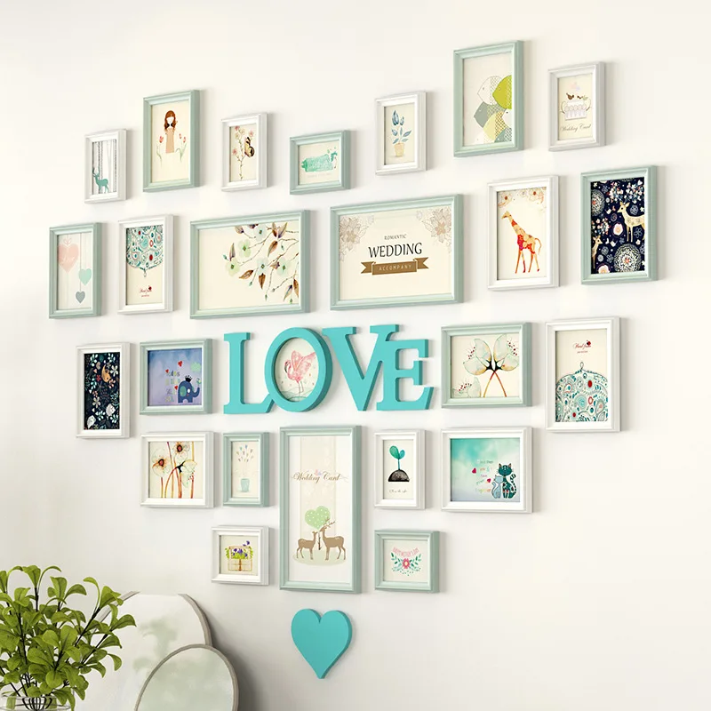 Romantic Heart-shaped Photo Frame Wall Decoration 25 Pieces/Set Wedding Picture Frame Home Decor Bedroom Combination Frames Set