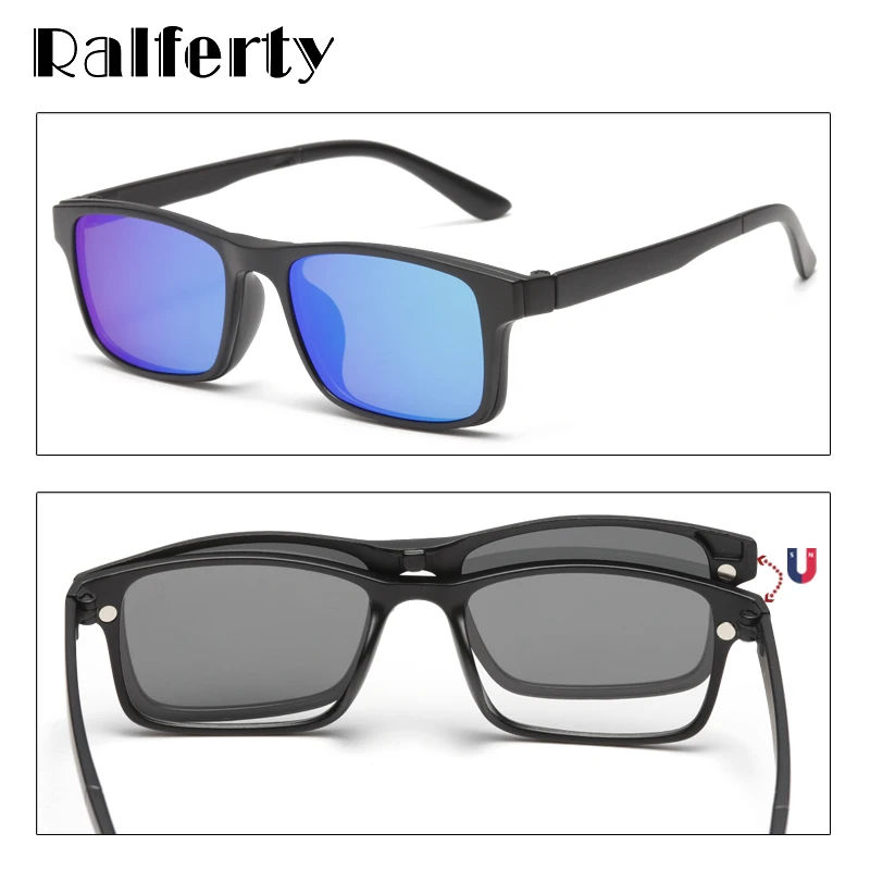 Ralferty – lunettes de soleil magnétiques pour hommes et femmes, polarisées à Clip, carrées, TR90 UV400, montures d\'optique 3D 7 en 1, Oculos A2247