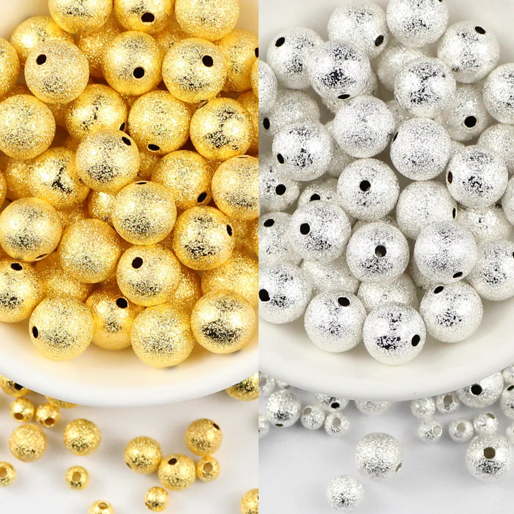 JHNBY Gold Plated Matte Metal bead 3/4/6/8/10MM Charms Round Copper Spacer Loose beads for Jewelry bracelet necklace making DIY