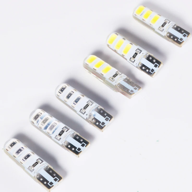 Bombilla LED de estacionamiento para coche, lámpara CANBUS de sílice, luz blanca brillante para matrícula, W5W, T10, 194, 168, W5W, COB, 6SMD, 10 Uds.