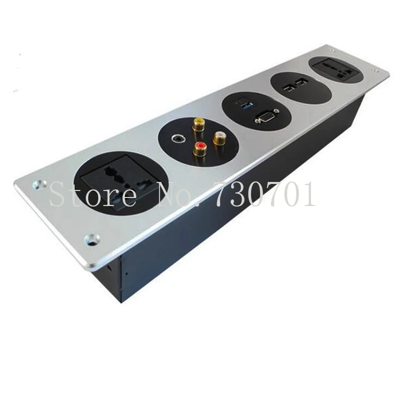 Aluminum Panel Socket with Universal power and USB Charger socket box flush option to any horizontal or vertical surface