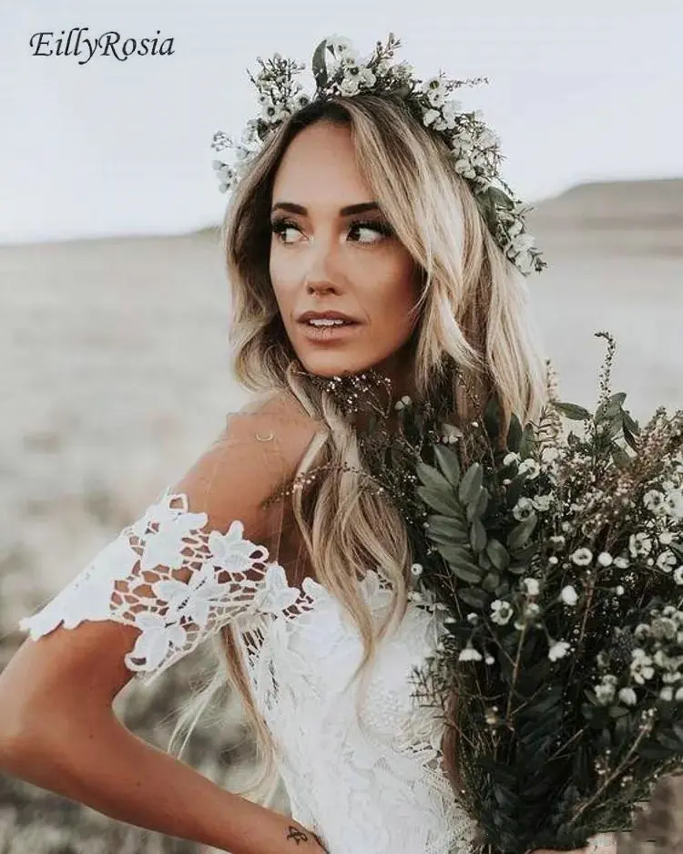 Country Style Boho Wedding Dress Mermaid Off the Shoulder Short Sleeve Lace Bridal Gowns Outdoor vestido de noiva boho hochzeit image 3