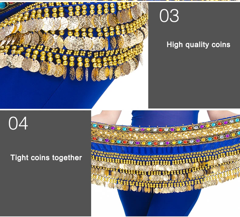 Bauchtanz-Kostüm, Gürtel, Samt, Bauchtanz, Hüfttuch, indische Tänzerin, Hüfttuch, Perlen und Münzen, Training, Performance-Outfits, Münzen – Detail 6