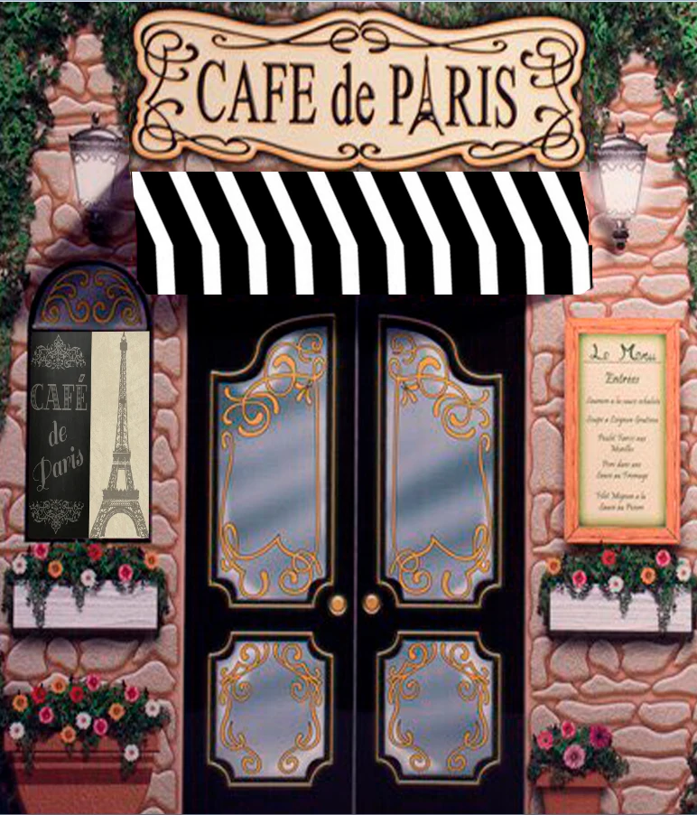 5x7FT Cafe De Paris Retro Stone Coffee Store Eiffel Tower Pattern Custom Photo Studio Backdrop Background Vinyl 220cm x 150cm