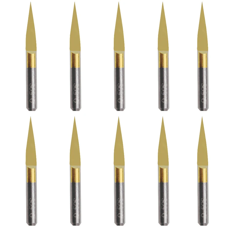 Ferramentas de Gravação Pcb de Metal Resistente com 10 Lâmpadas Revestidas de Titânio 15 Graus 0.1 mm Ferramentas de Roteador de Broca Cnc