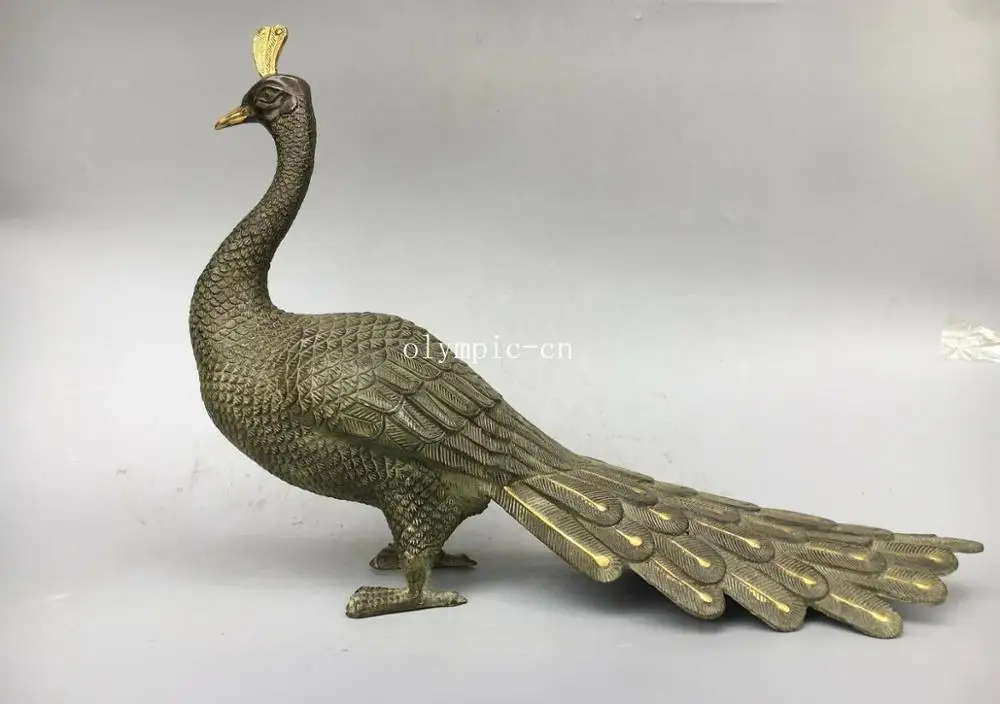 27CM 23'' bronze copper gild home fengshui decor auspicious bird phoenix peafowl