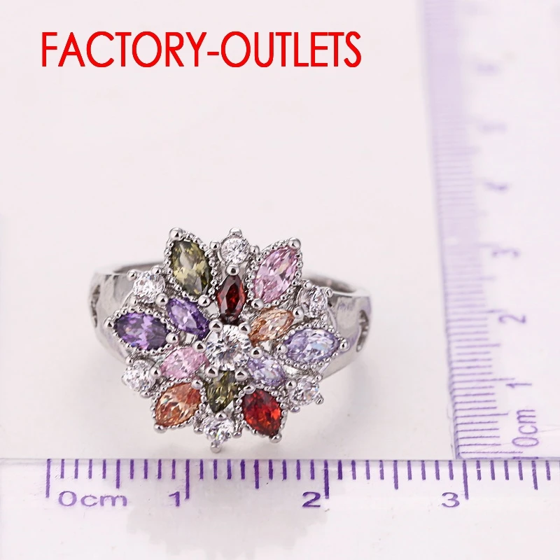 925 Sterling Silver Ring Fashion Jewelry Colourful Cubic Zirconia Flower Design Cute Style Women Girls Party Engagement