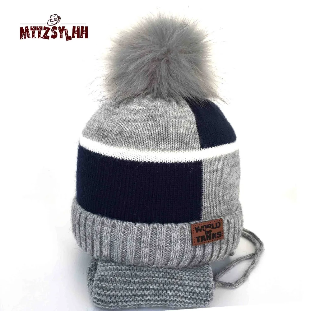 

MTTZSYLHH 2018 autumn and winter new boy material soft warm thickening ear scarf fur ball snow cap free shipping