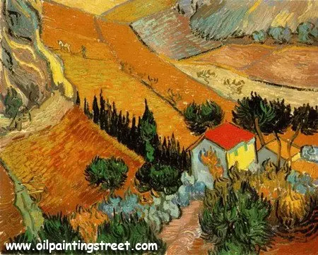 Vincent Van Gogh Oil painting reproduction on linen canvas,Paysage avec une Maison et un Laboureur,Free Shipping,100%handmade