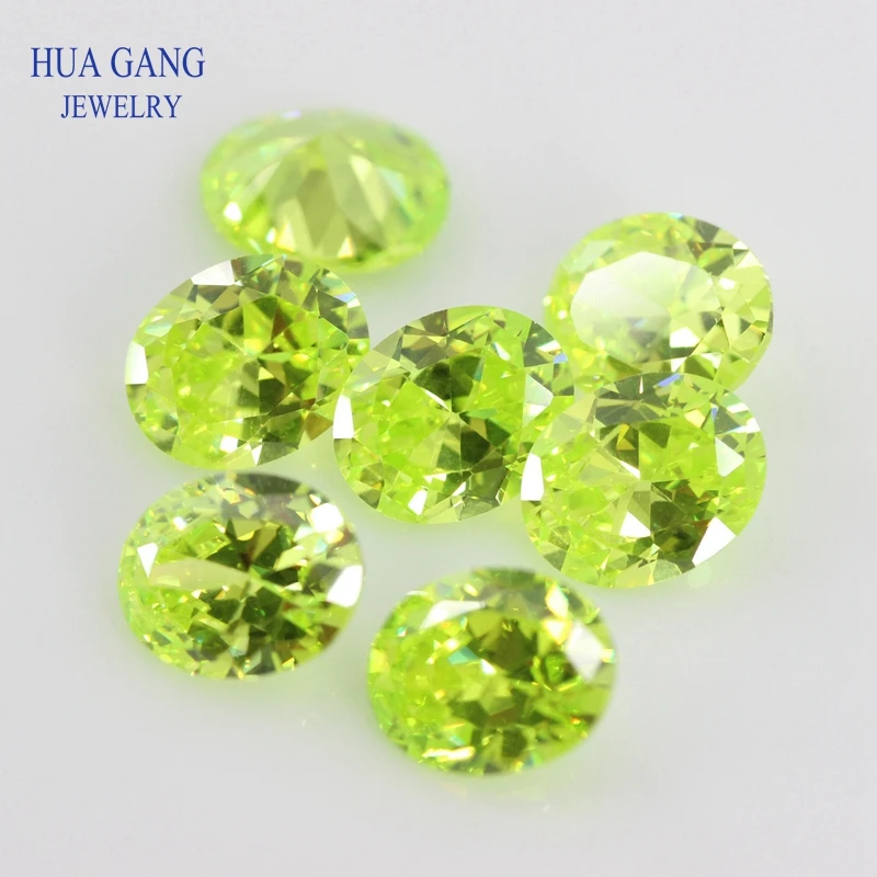 Size 2x3~15x20mm Oval Shape Cut 5A Apple Green CZ Stone Synthetic Gems Cubic Zirconia For Jewelry Wholesale